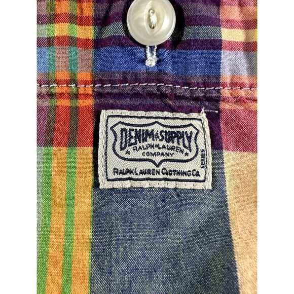 Denim & Supply Ralph Lauren Short Sleeve Shirt Mens Large Yellow Plaid Preppy - Picture 3 of 6